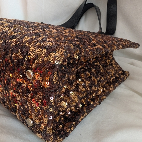 Kate Spade Black and Gold Sequin Shopper Style Tote Bag Leather Handles EUC - Picture 7 of 12